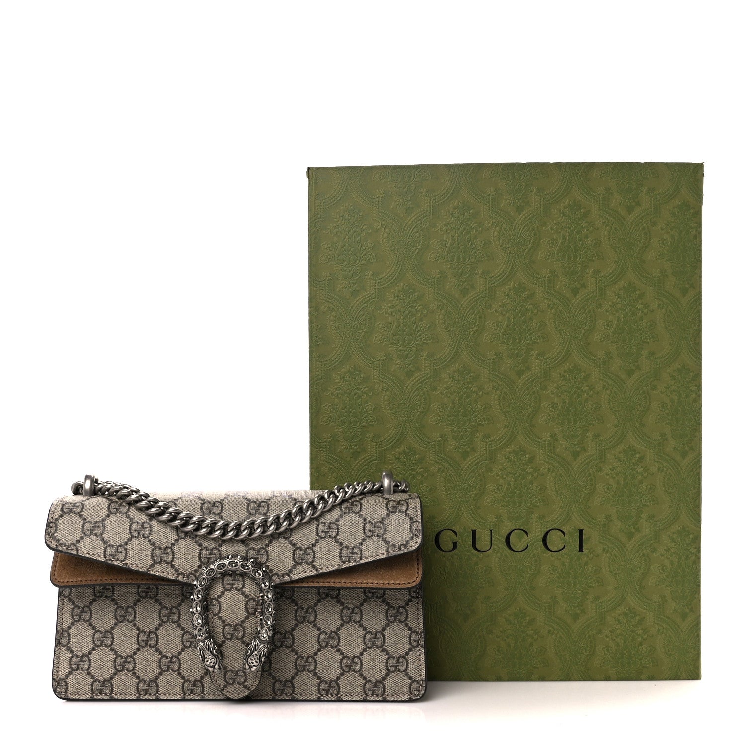 Gucci GG Supreme Monogram Suede Crystal Small Dionysus Shoulder Bag Beige Ebony Taupe 14 of 14