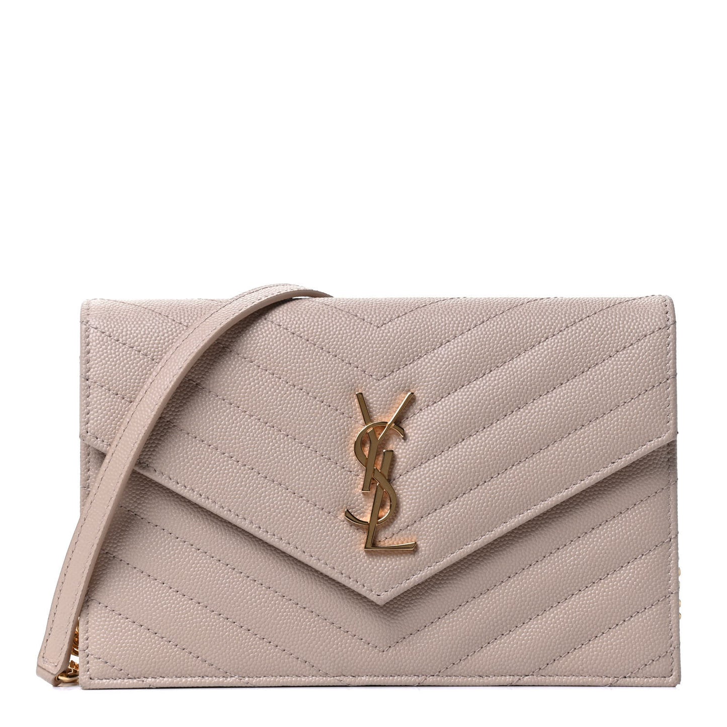 Grain De Poudre Matelasse Chevron Monogram Envelope Chain Wallet Dark Beige