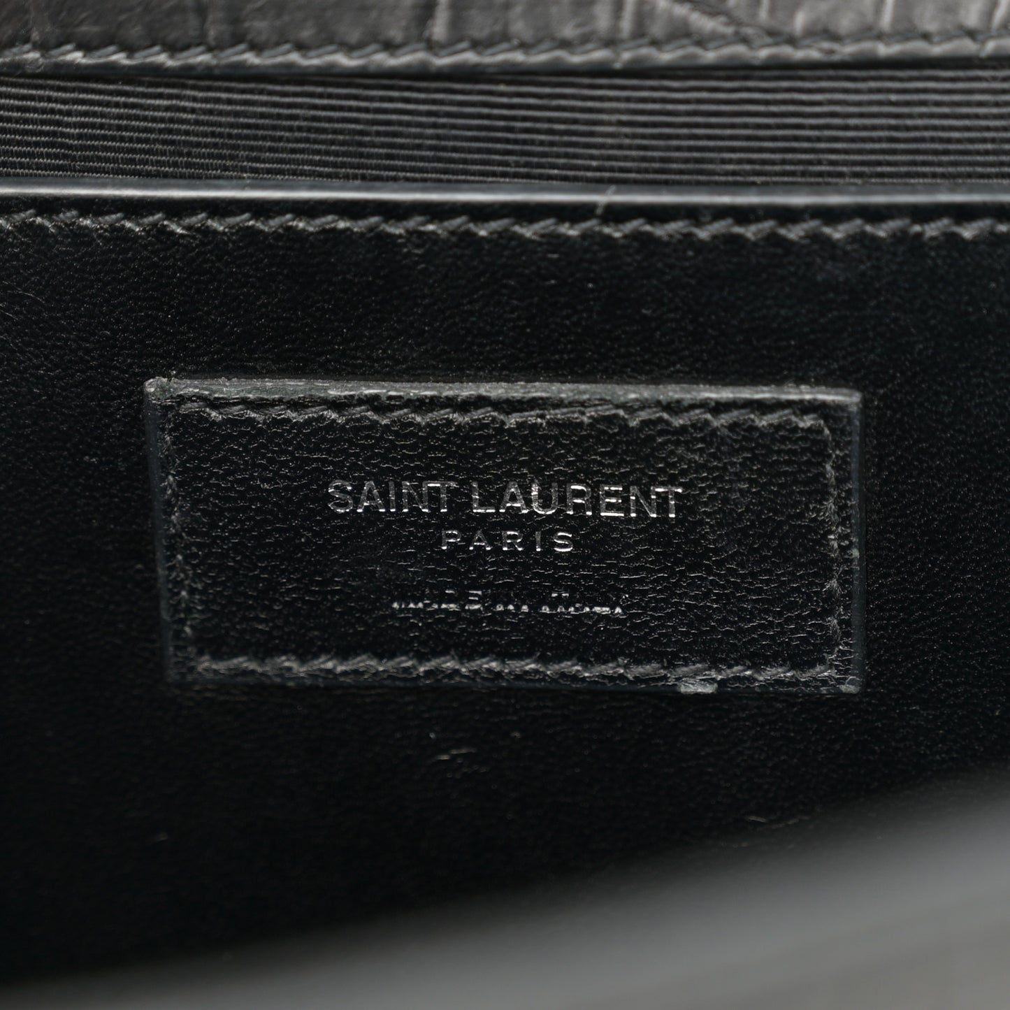 Calfskin Crocodile Embossed Large Classic Monogram Kate Satchel Black