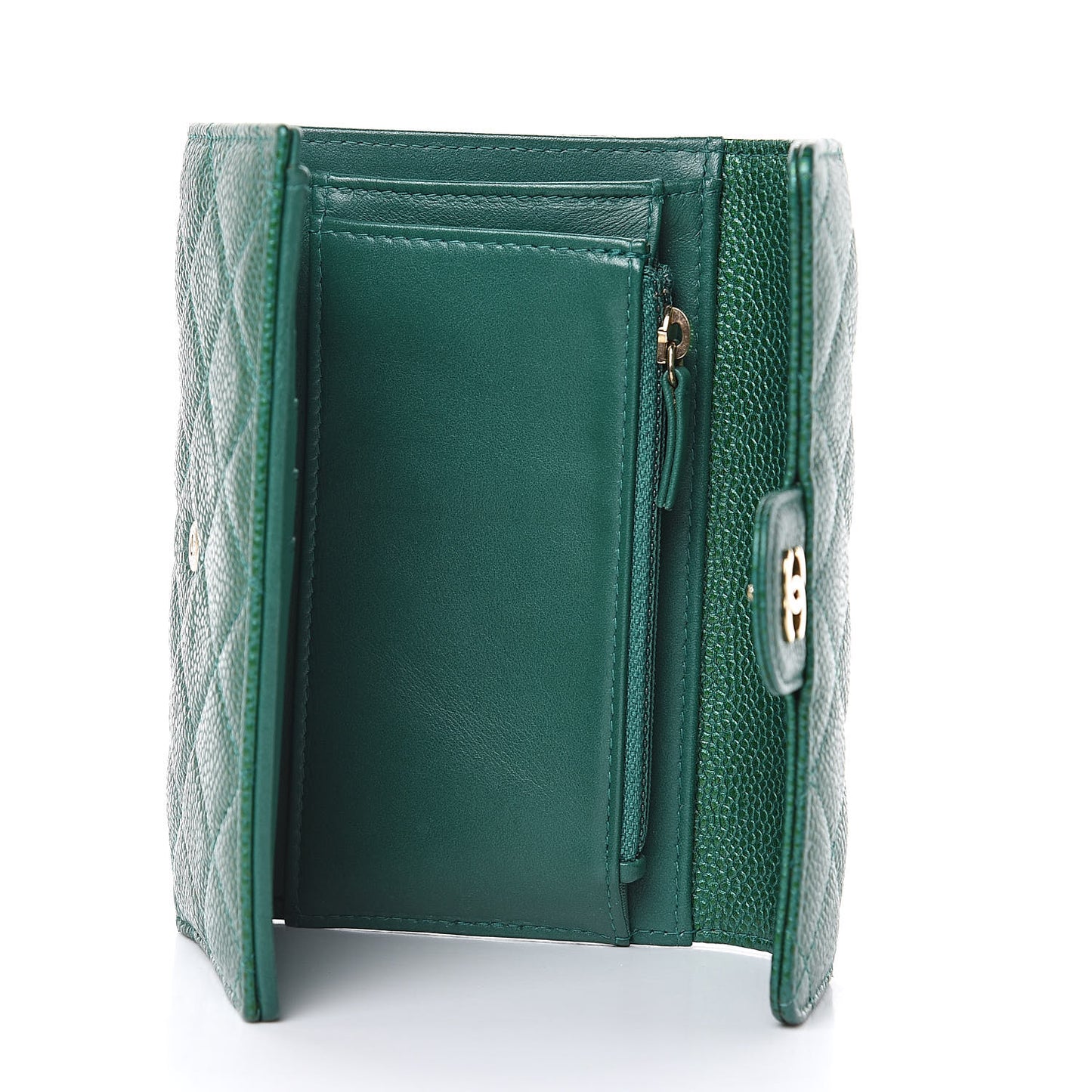 Metallic Caviar Quilted Medium Flap Wallet Green