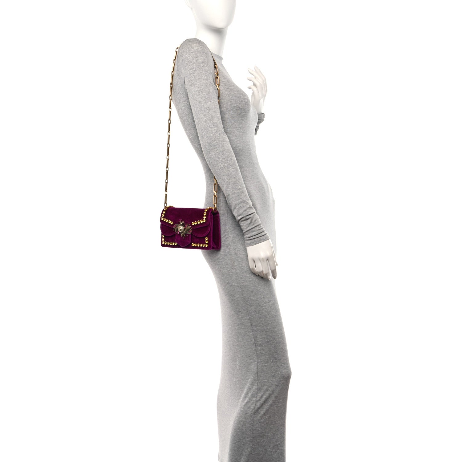 Gucci Velvet Crystal Mini Bee Broadway Shoulder Bag 2 of 10