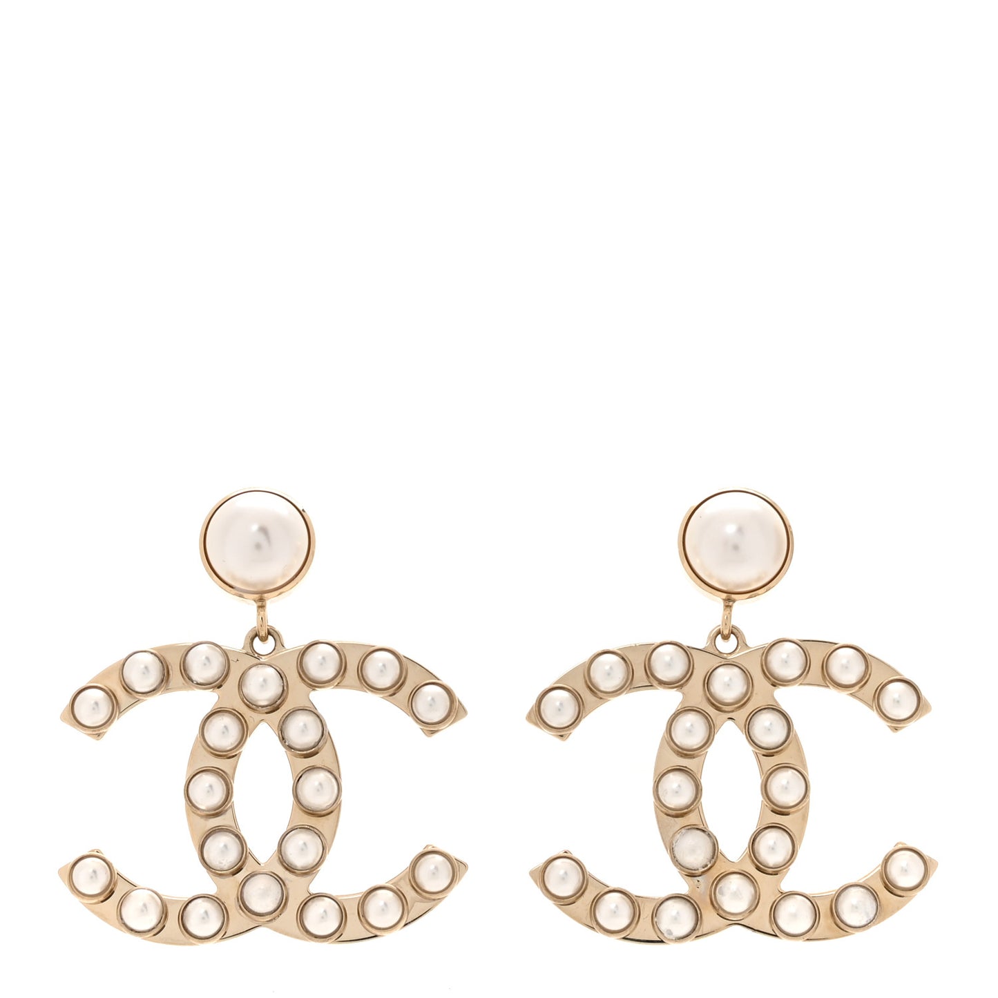 Pearl Large CC Drop Earrings Gold