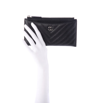 Chanel Caviar Chevron Quilted Zip Pouch Black 2 of 7