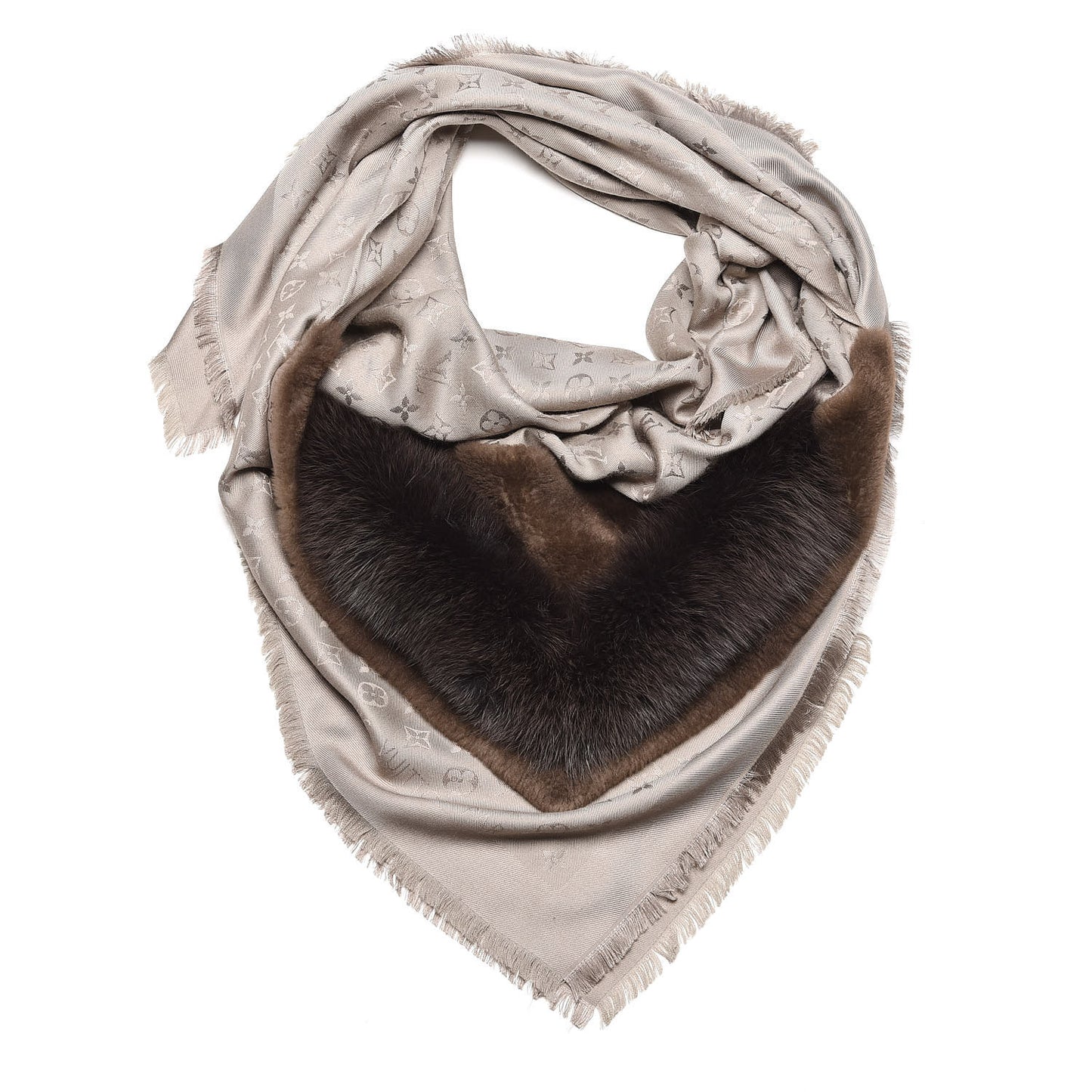 Silk Wool Monogram V Fur Shawl Verone