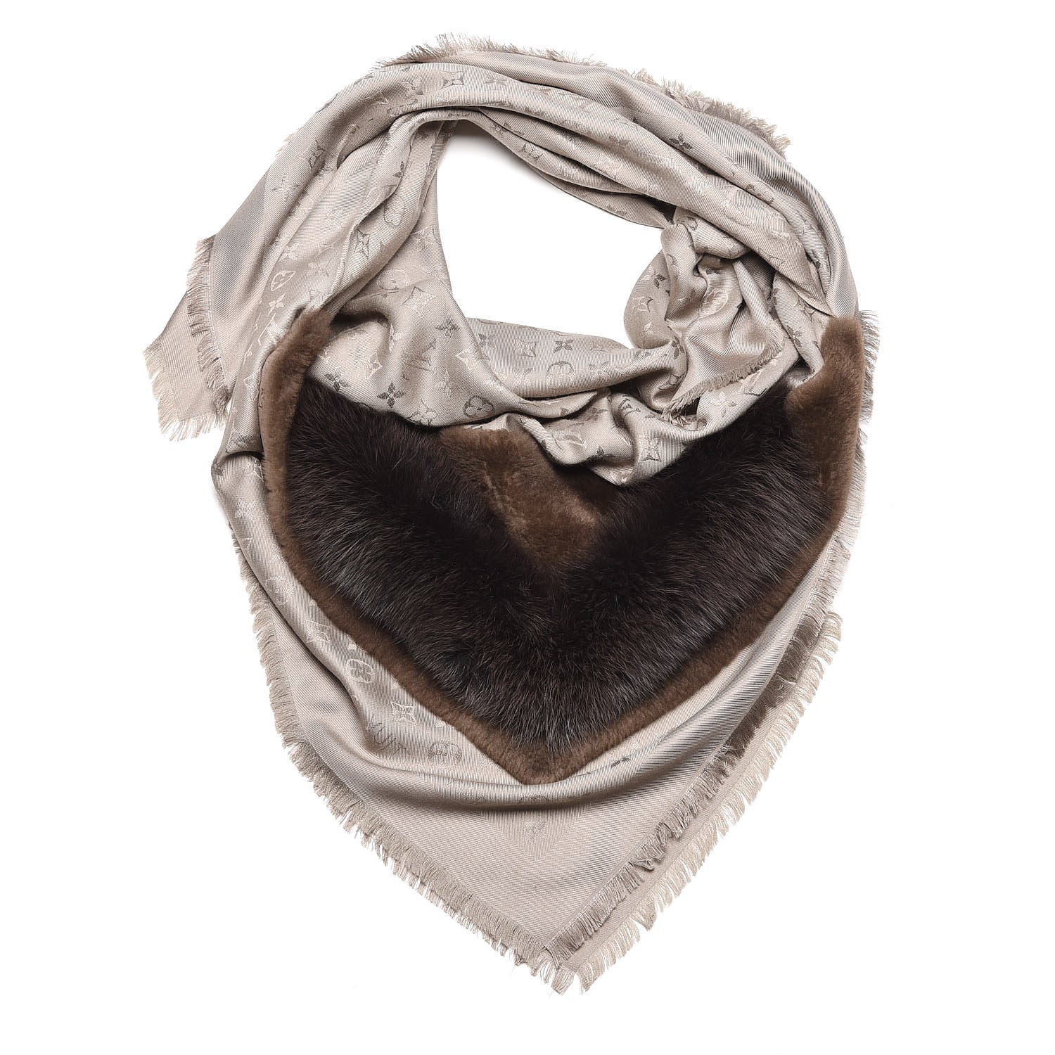 Louis Vuitton Silk Wool Monogram V Fur Shawl Verone 1 of 4