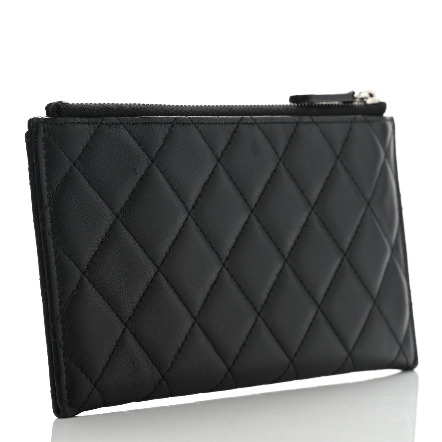 Lambskin Quilted Classic Zip Pouch Black