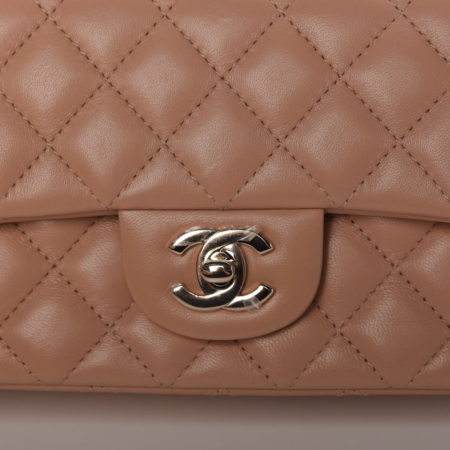 Lambskin Quilted Mini Rectangular Flap Beige