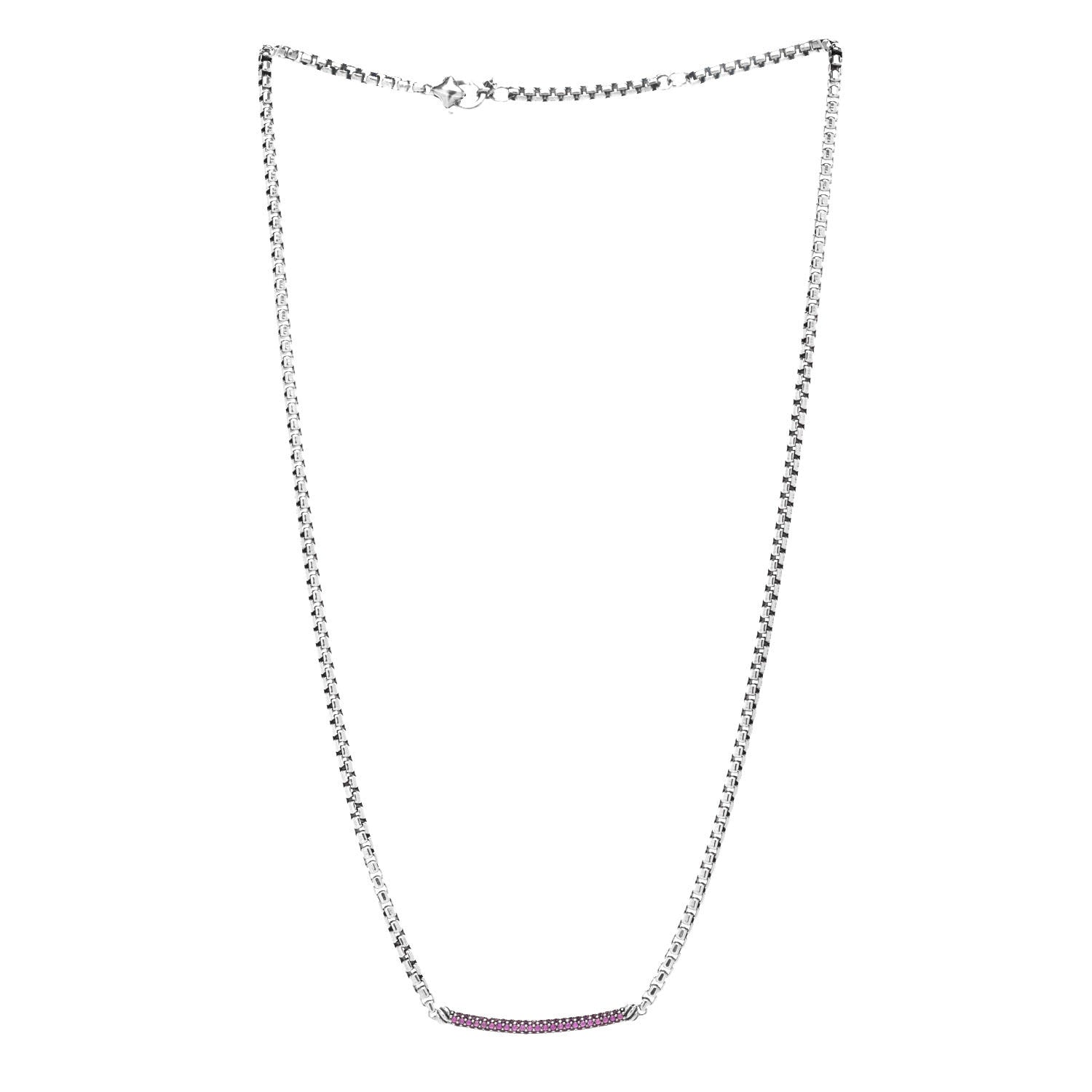 David Yurman Sterling Silver Pink Sapphire Petite Metro Bar Pendant Necklace 3 of 5