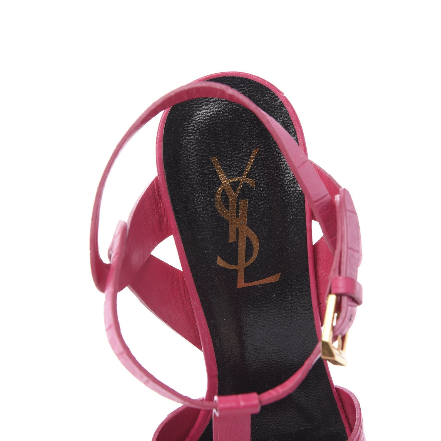 Saint Laurent Calfskin Crocodile Embossed Tribute 75 Platform Sandals 36 Bubblegum 7 of 8