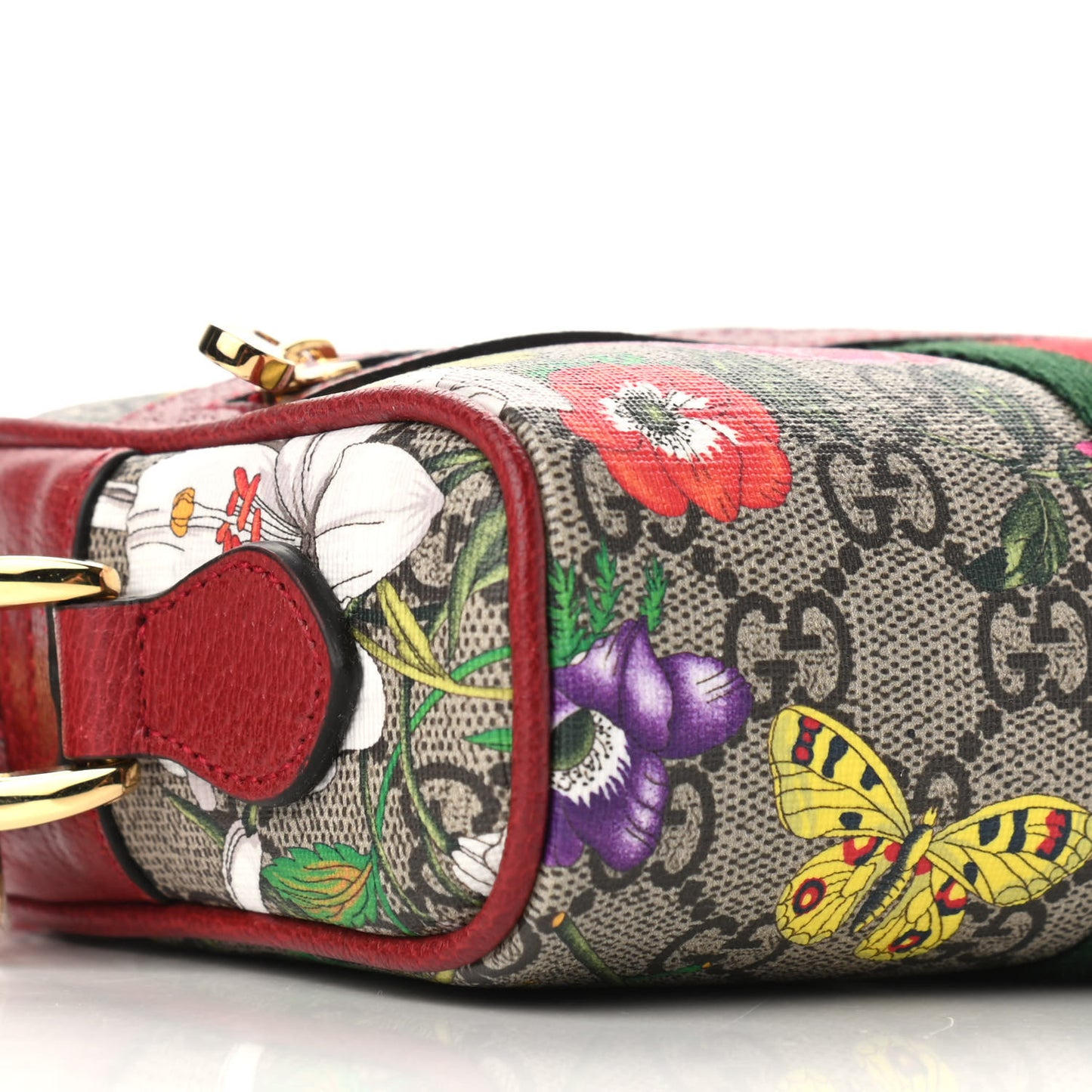GG Supreme Monogram Flora Web Mini Ophidia Shoulder Bag Red