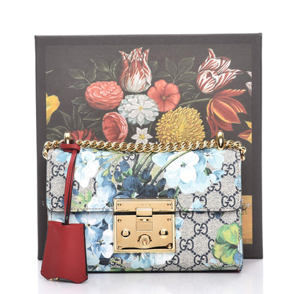 Gucci GG Supreme Monogram Blooms Small Padlock Shoulder Bag Beige Blue Navy Hibiscus Red 9 of 9