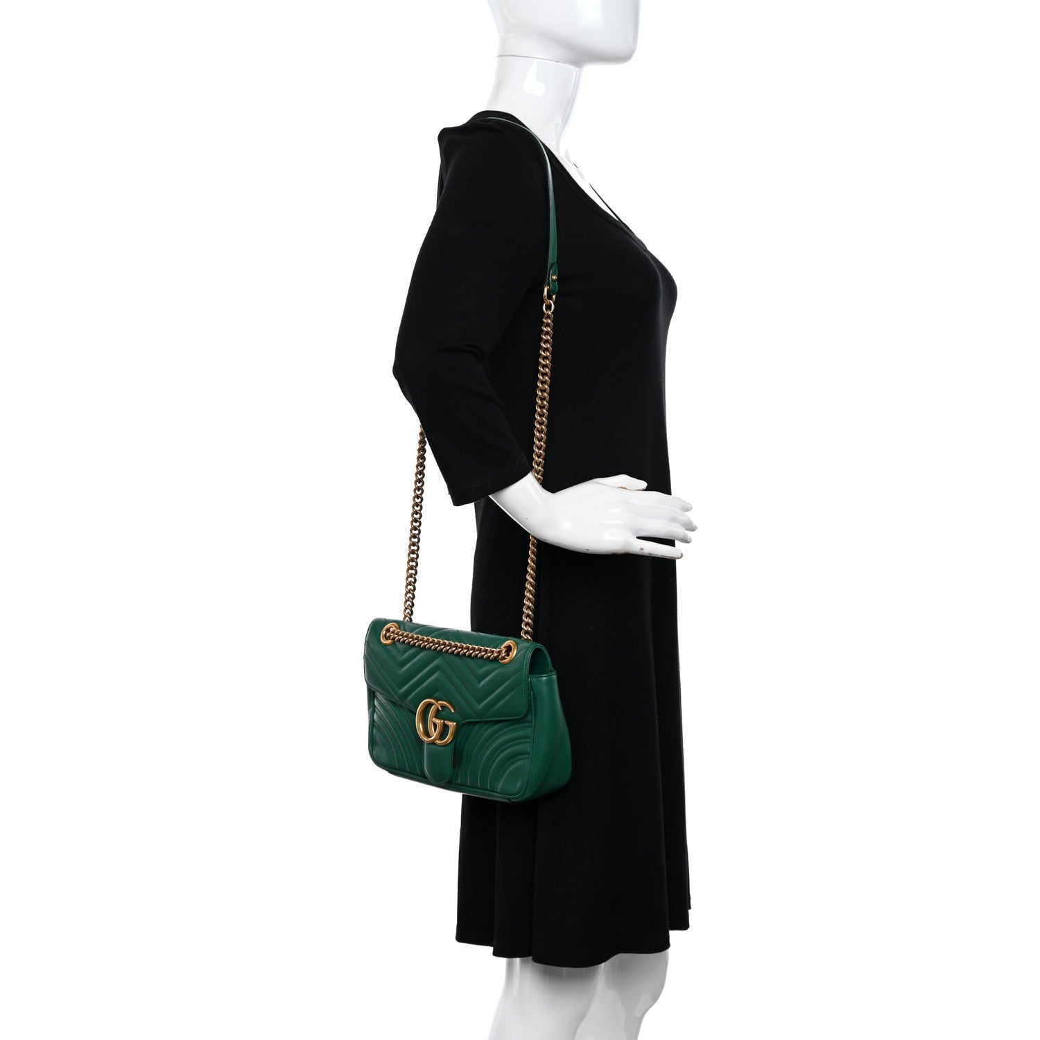 Gucci Calfskin Matelasse Small GG Marmont Shoulder Bag Emerald Green 2 of 10