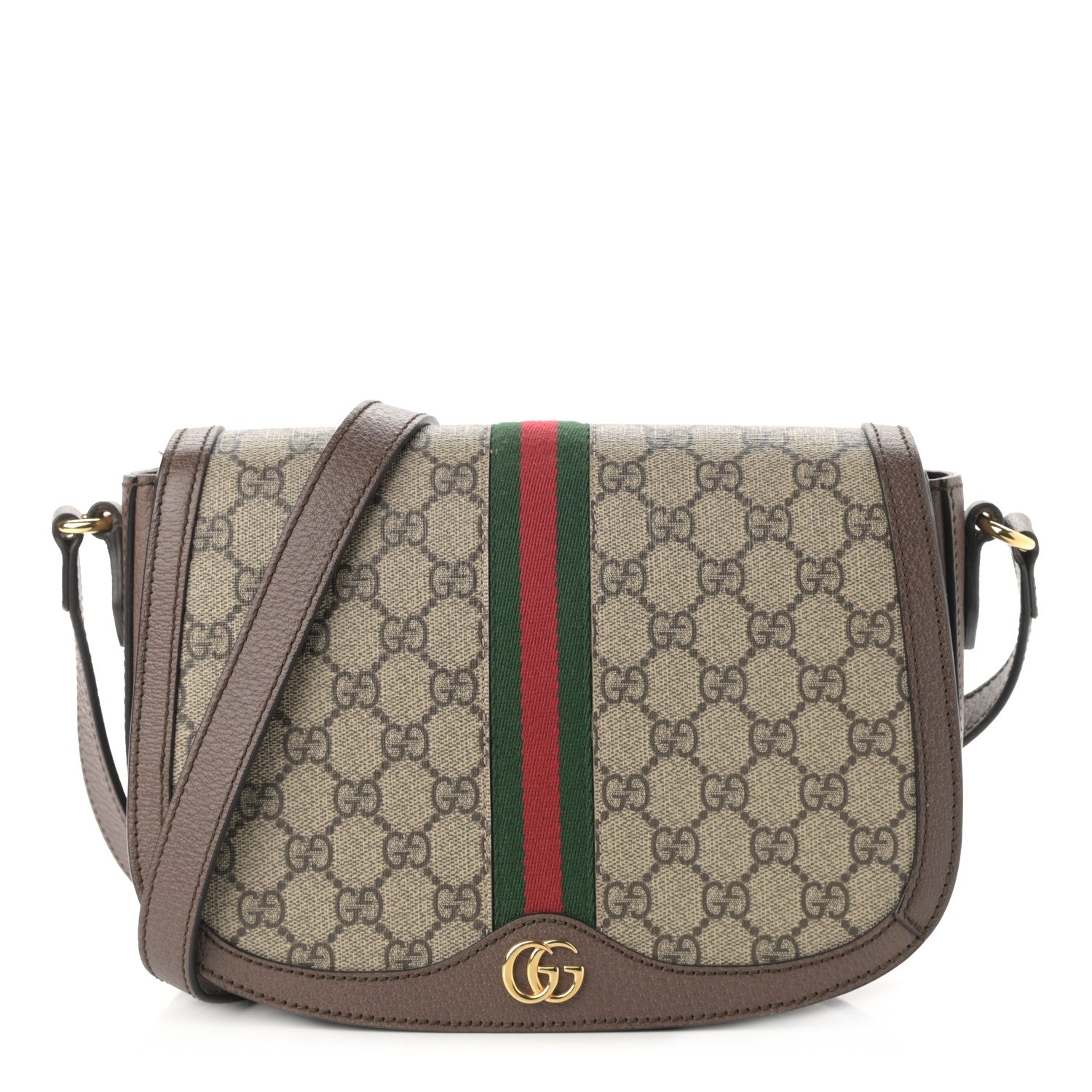 Gucci GG Supreme Monogram Web Small Ophidia Flap Messenger Bag Brown 1 of 11