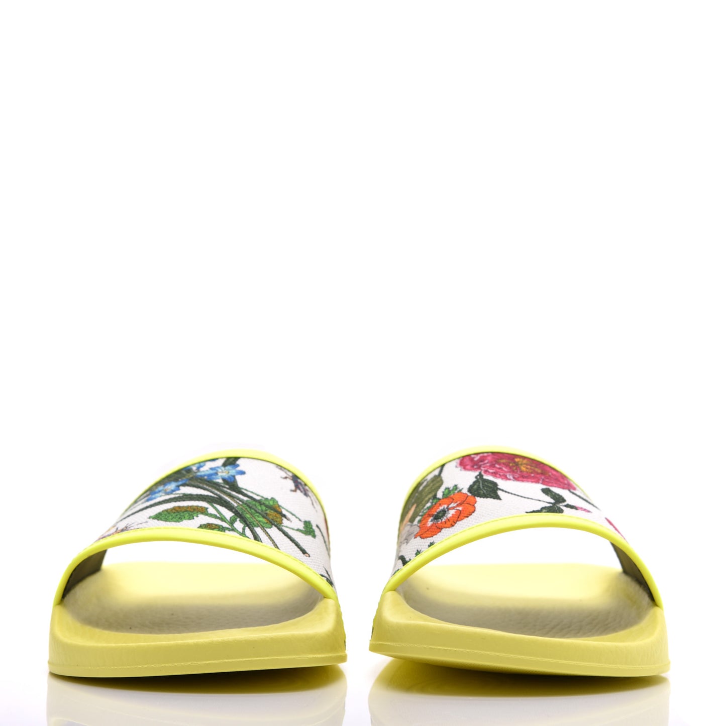 Canvas Flora Print Slide Sandals 40 White Multicolor Yellow Fluo