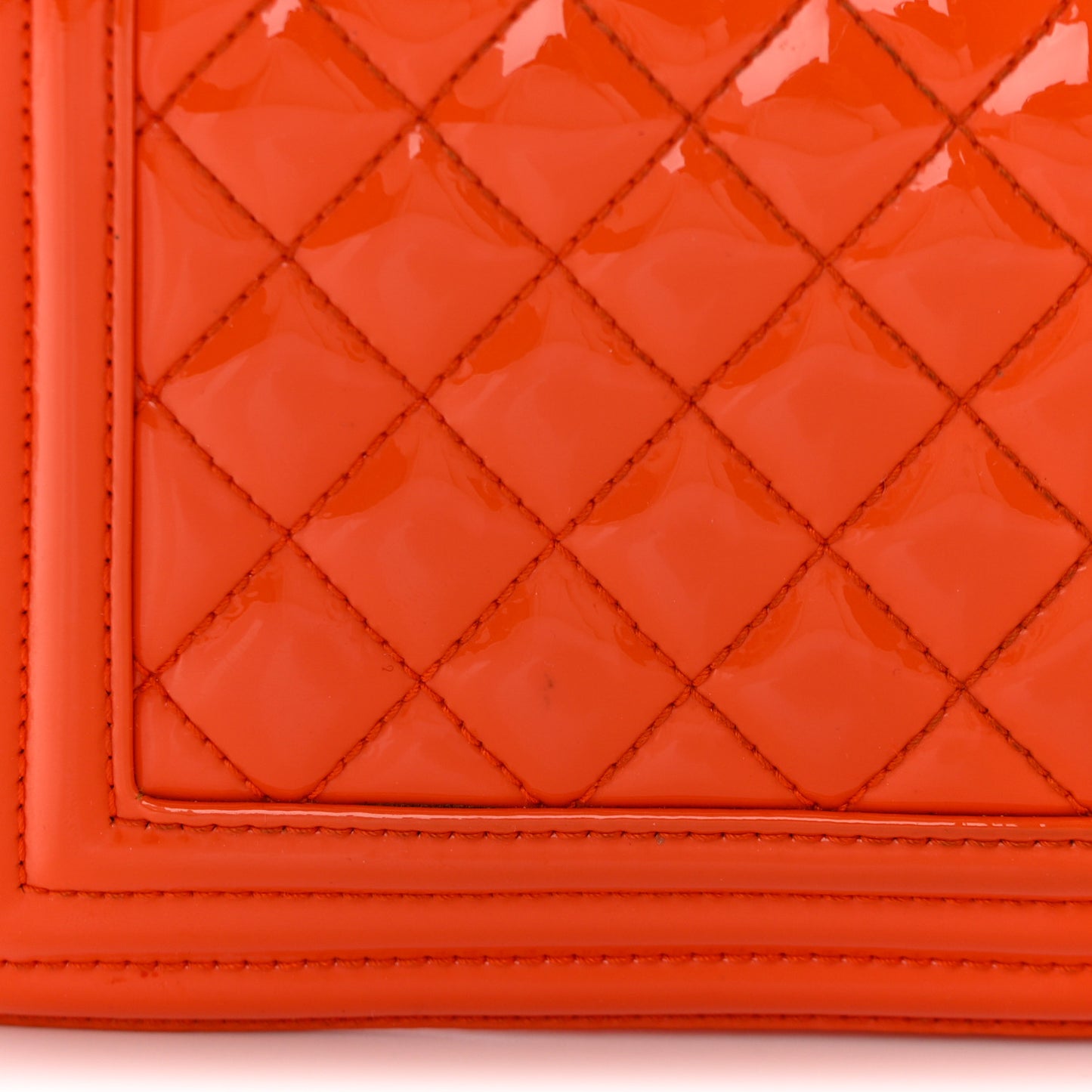 Patent Calfskin Quilted Medium Plexiglass Boy Flap Orange