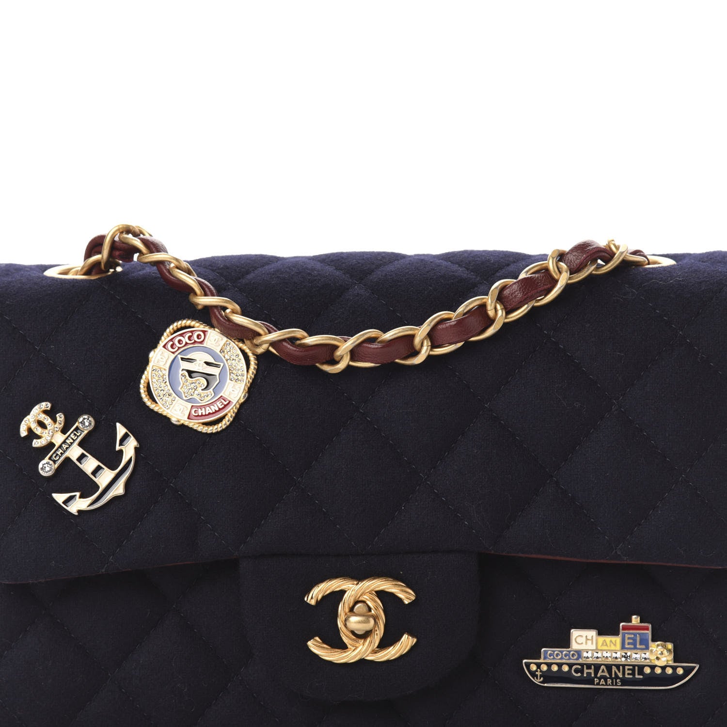Chanel Felt Quilted Paris-Hamburg Charms Mini Rectangular Flap Dark Navy 12 of 13