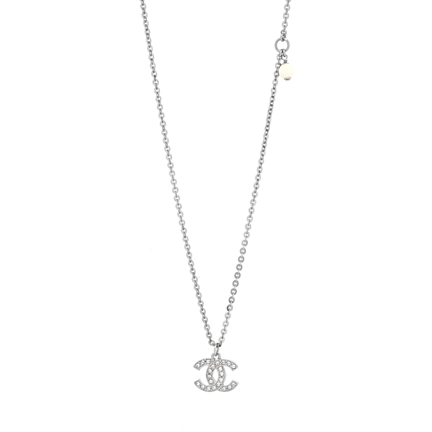 Chanel Crystal CC Pendant Necklace Silver Black 1 of 5