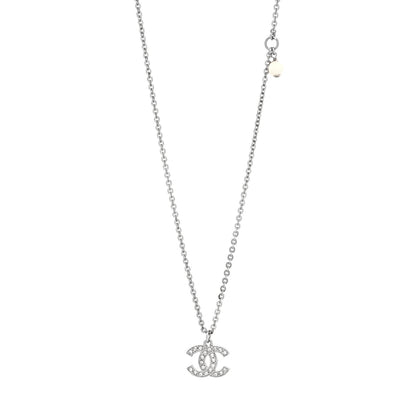 Chanel Crystal CC Pendant Necklace Silver Black 1 of 5