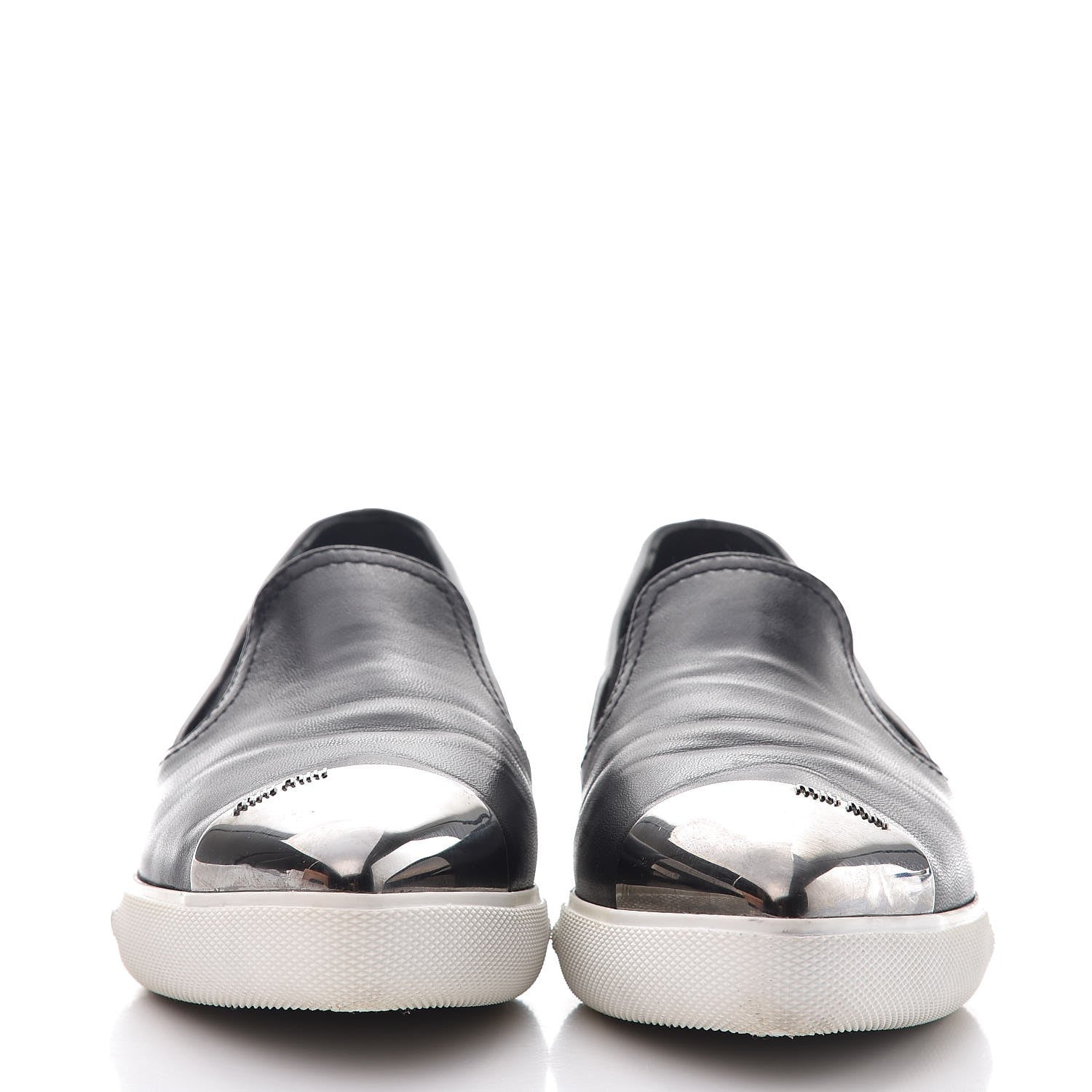 Miu Miu Nappa Metal Cap Toe Slip On Sneakers 37.5 Nero Black 2 of 14