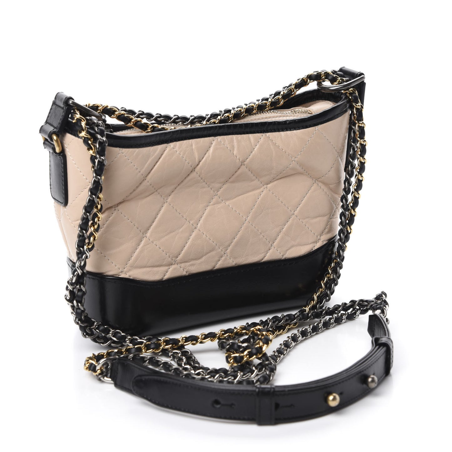 Aged Calfskin Quilted Small Gabrielle Hobo Beige Black