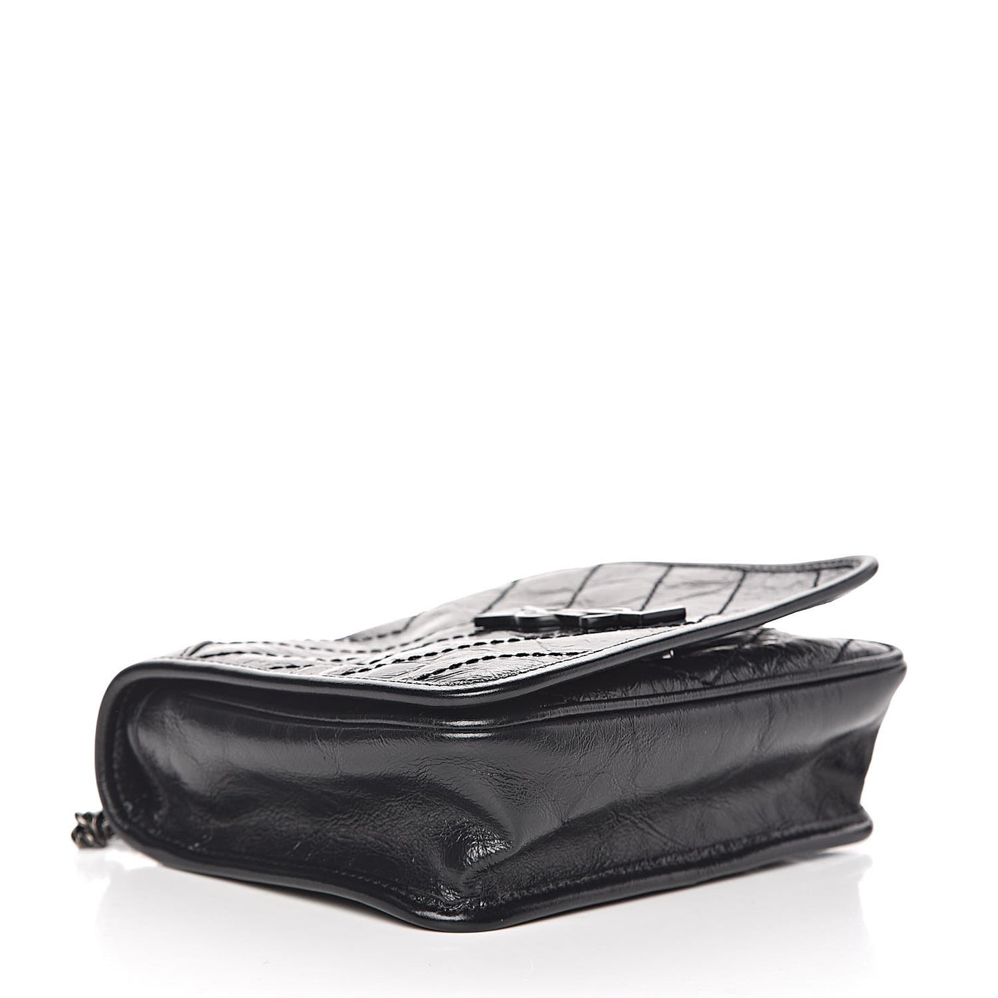Crinkled Calfskin Matelasse Monogram Niki Chain Wallet Black