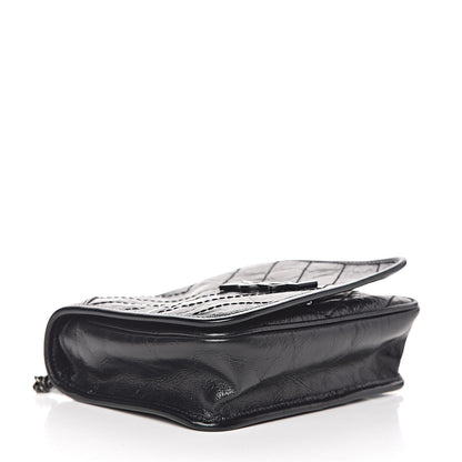 Saint Laurent Crinkled Calfskin Matelasse Monogram Niki Chain Wallet Black 4 of 9