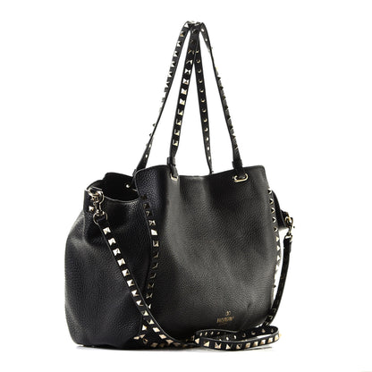 Valentino Garavani Pebbled Calfskin Medium Rockstud Tote Black 3 of 8