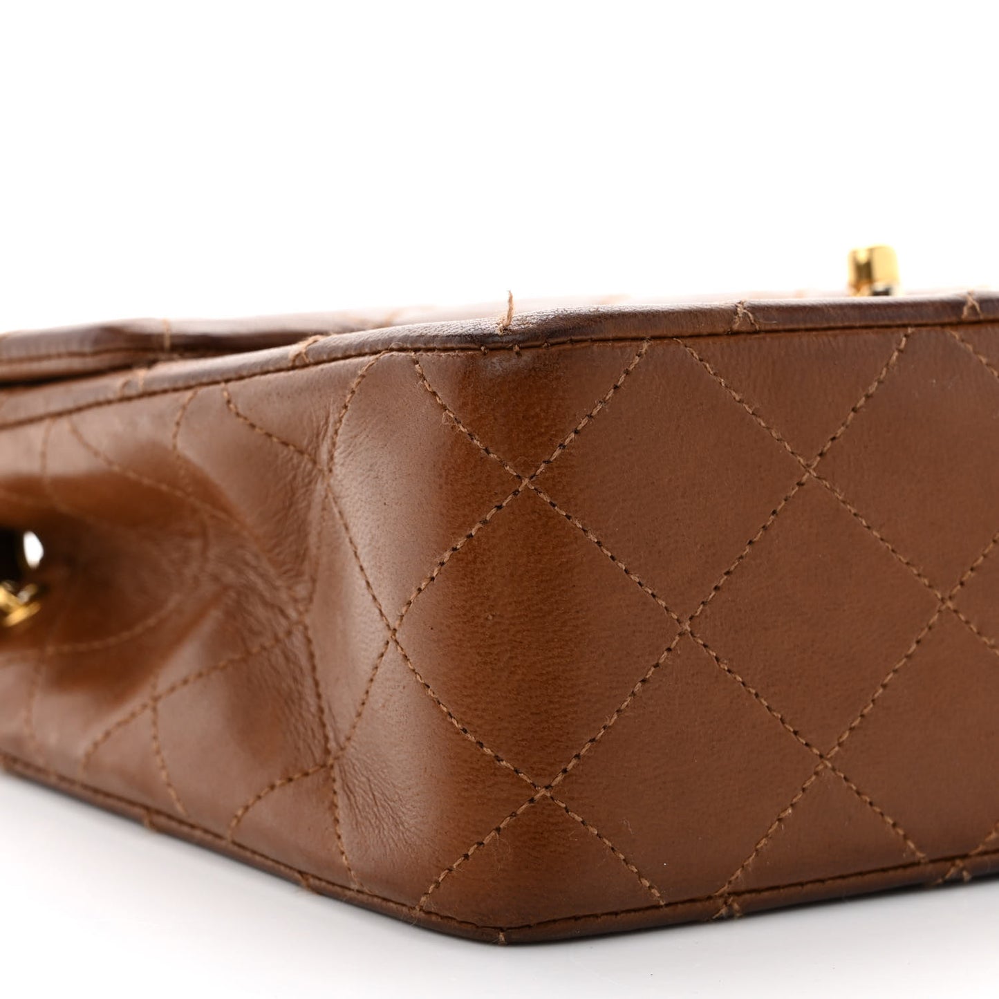 Lambskin Quilted Small Single Flap Brown