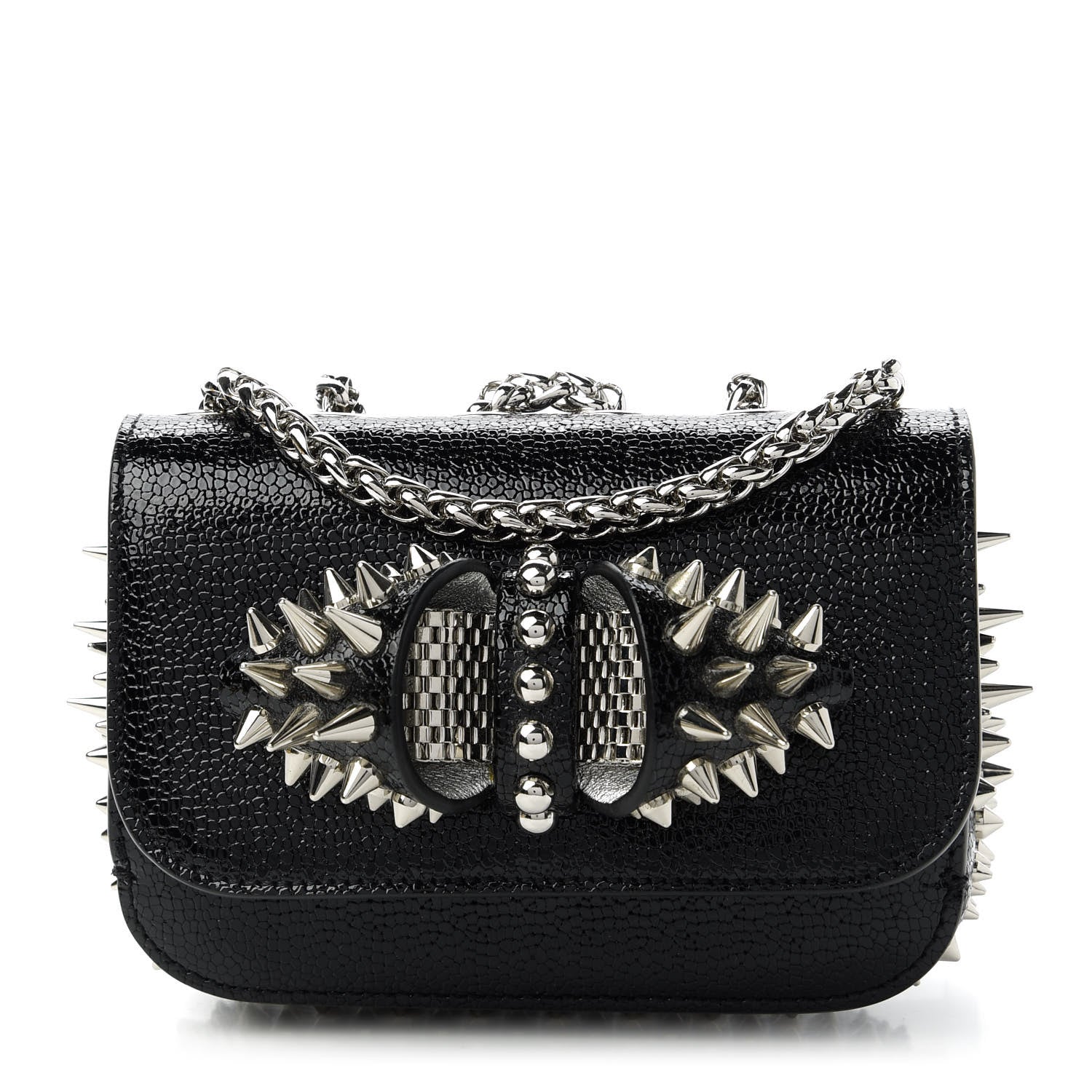 Christian Louboutin Jurassic Calfskin Spikes Sweety Charity NV Crossbody Bag Black Silver 1 of 9