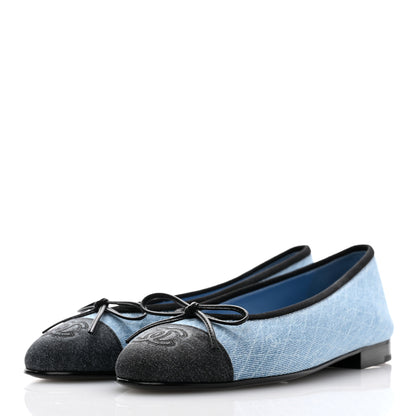 Chanel Denim Printed Quilt CC Cap Toe Ballerina Flats 36 Light Blue Dark Grey 3 of 9