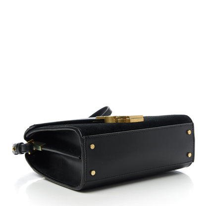 Saint Laurent Suede Leopard Print Mini Classic Monogram Cassandra Top Handle Manto Naturale Black 4 of 10