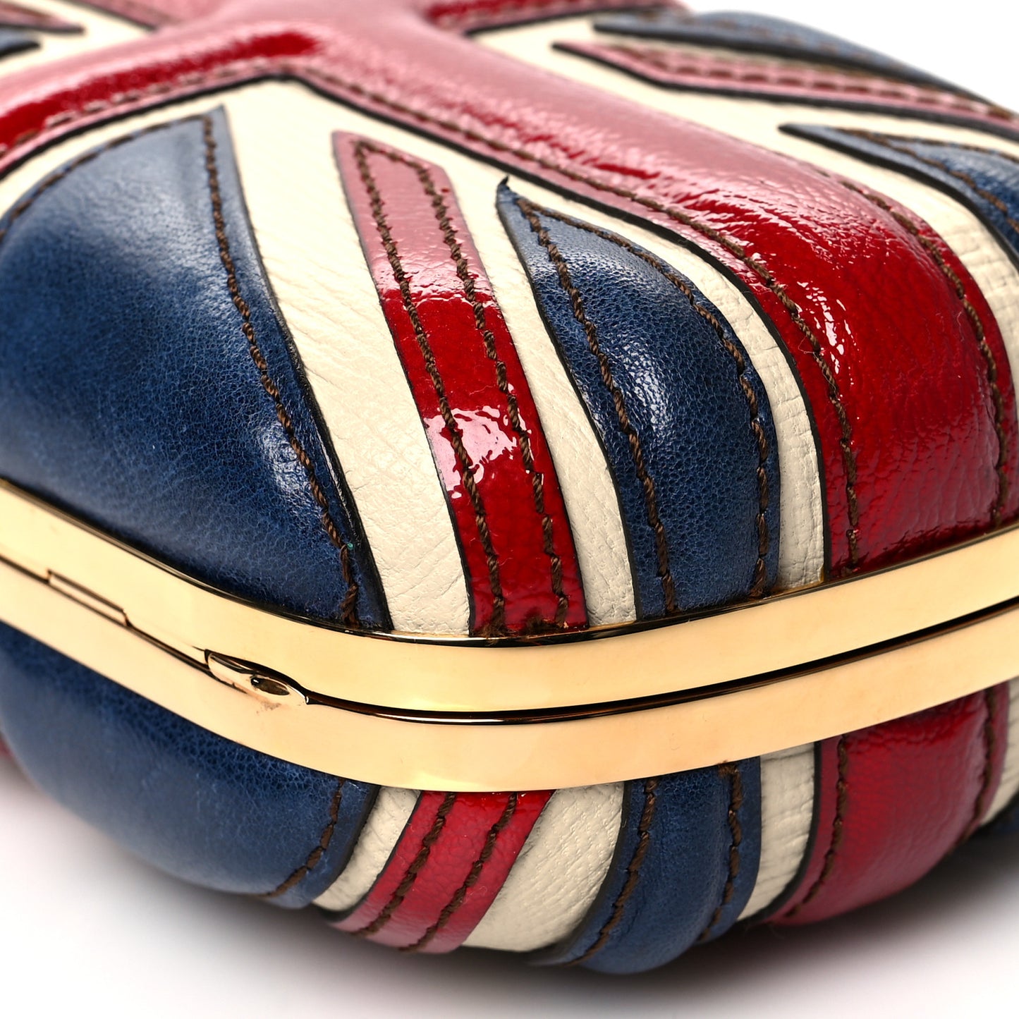 Patent Calfskin Britannia Skull Box Clutch Red Blue