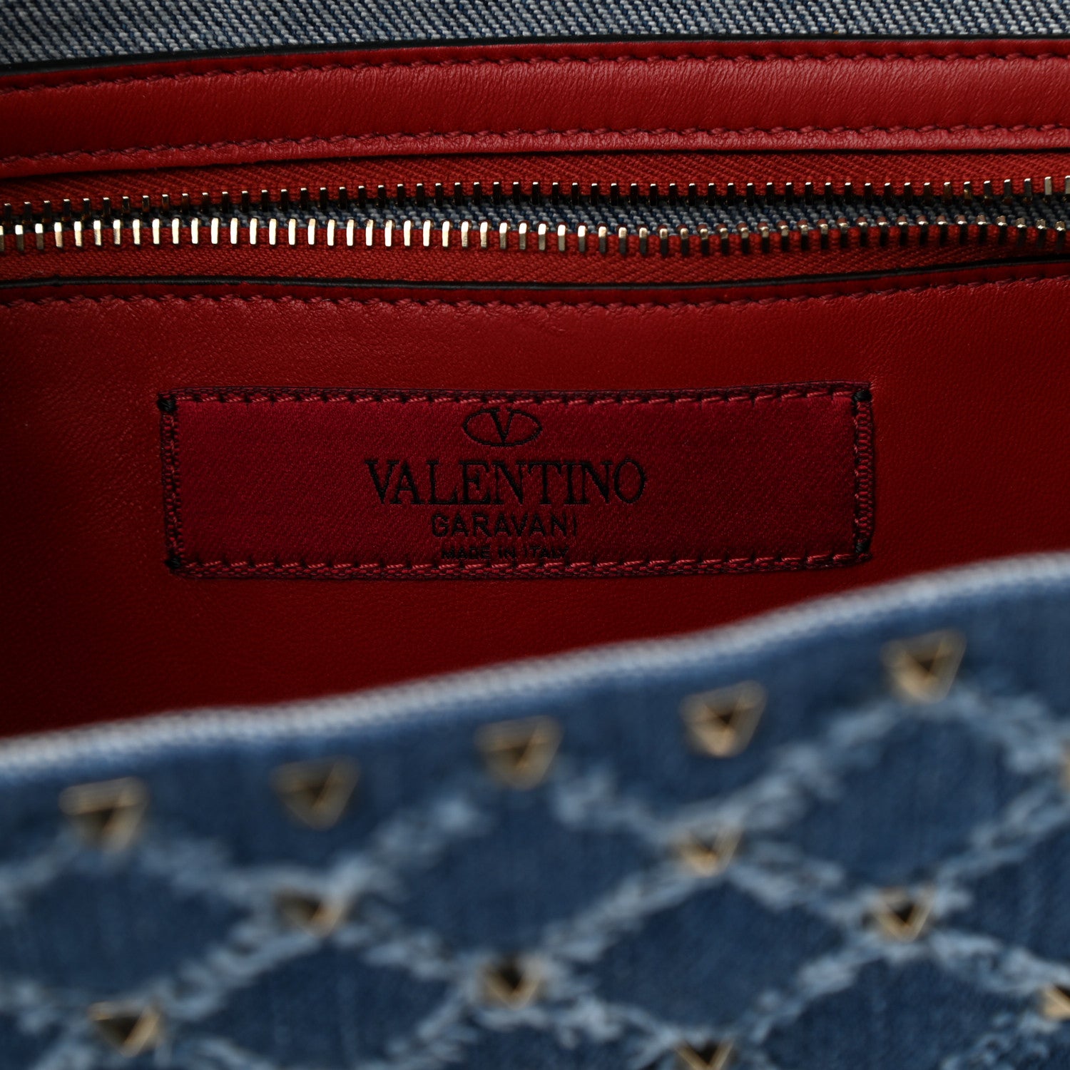 Valentino Garavani Denim Rockstud Spike Wallet on Chain Blue 11 of 16