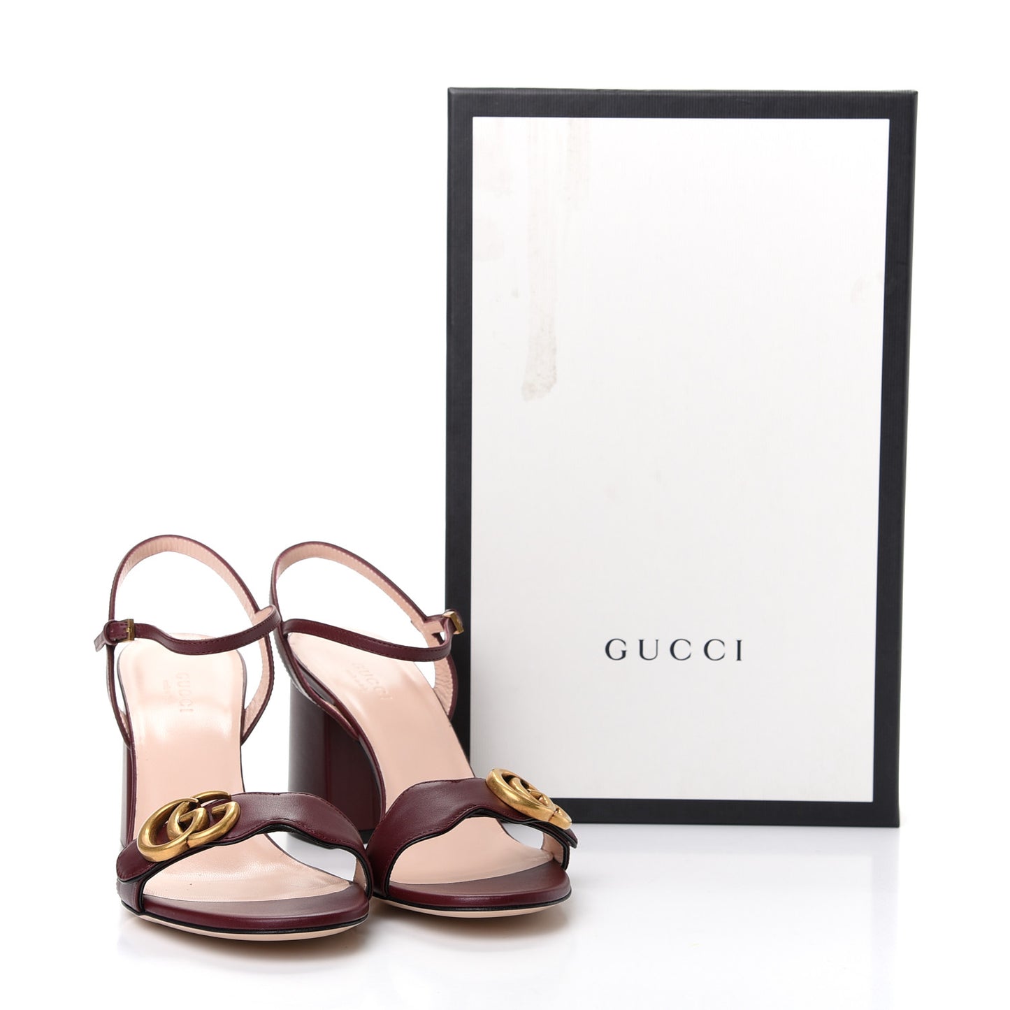 Lifford Calfskin GG Marmont Ankle Wrap 75mm Sandals 38 Vintage Bordeaux