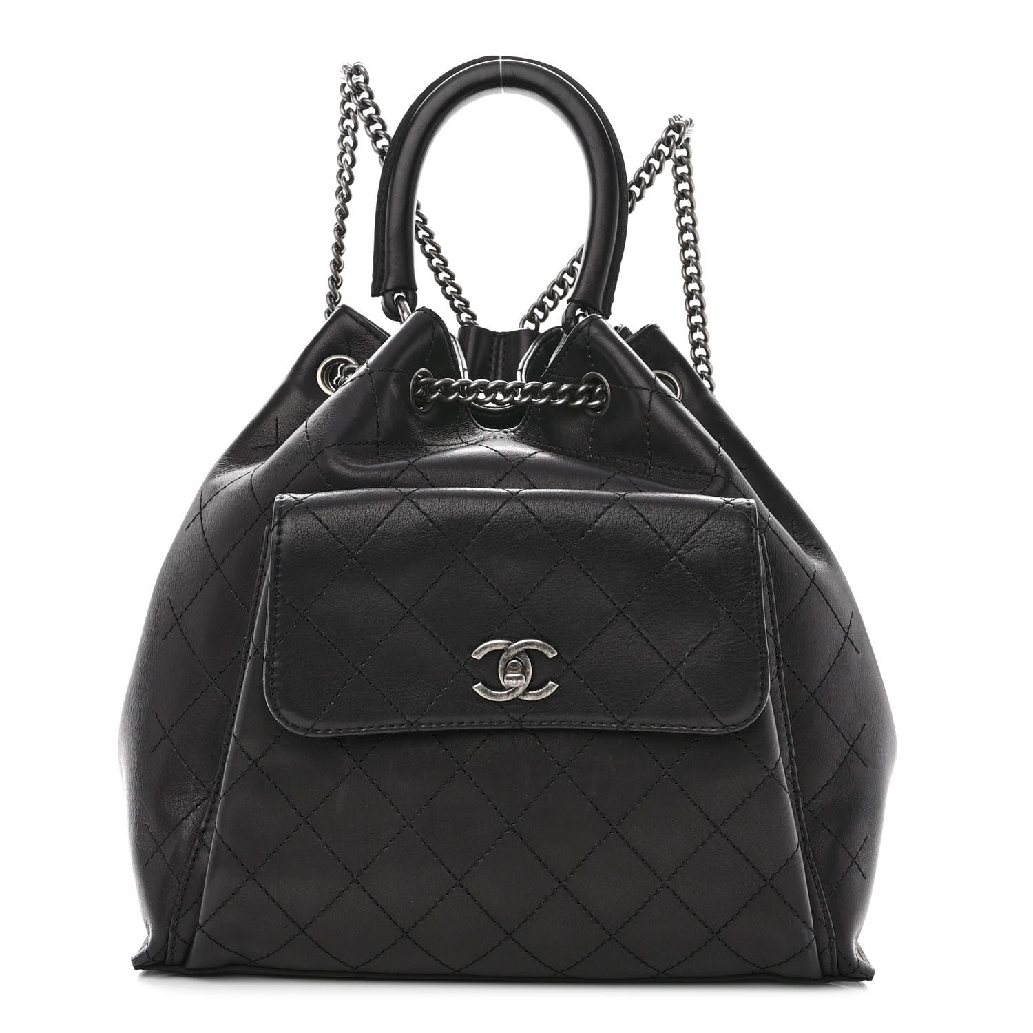 Chanel Calfskin Stitched Large Urban Luxury Drawstring Backpack Black 1 of 9