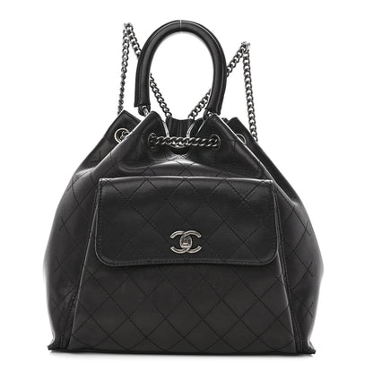 Chanel Calfskin Stitched Large Urban Luxury Drawstring Backpack Black 1 of 9
