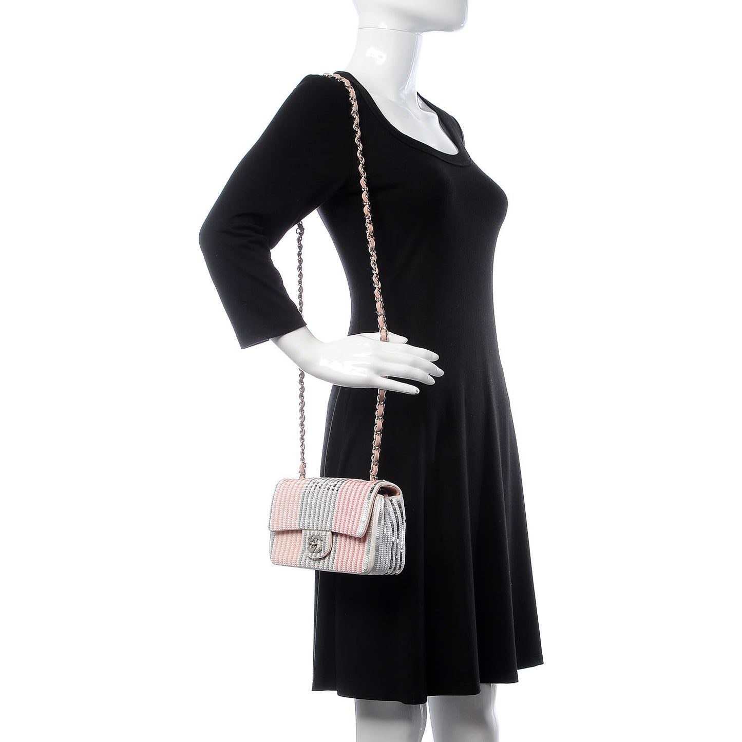 Sequin Striped Mini Flap Pink White