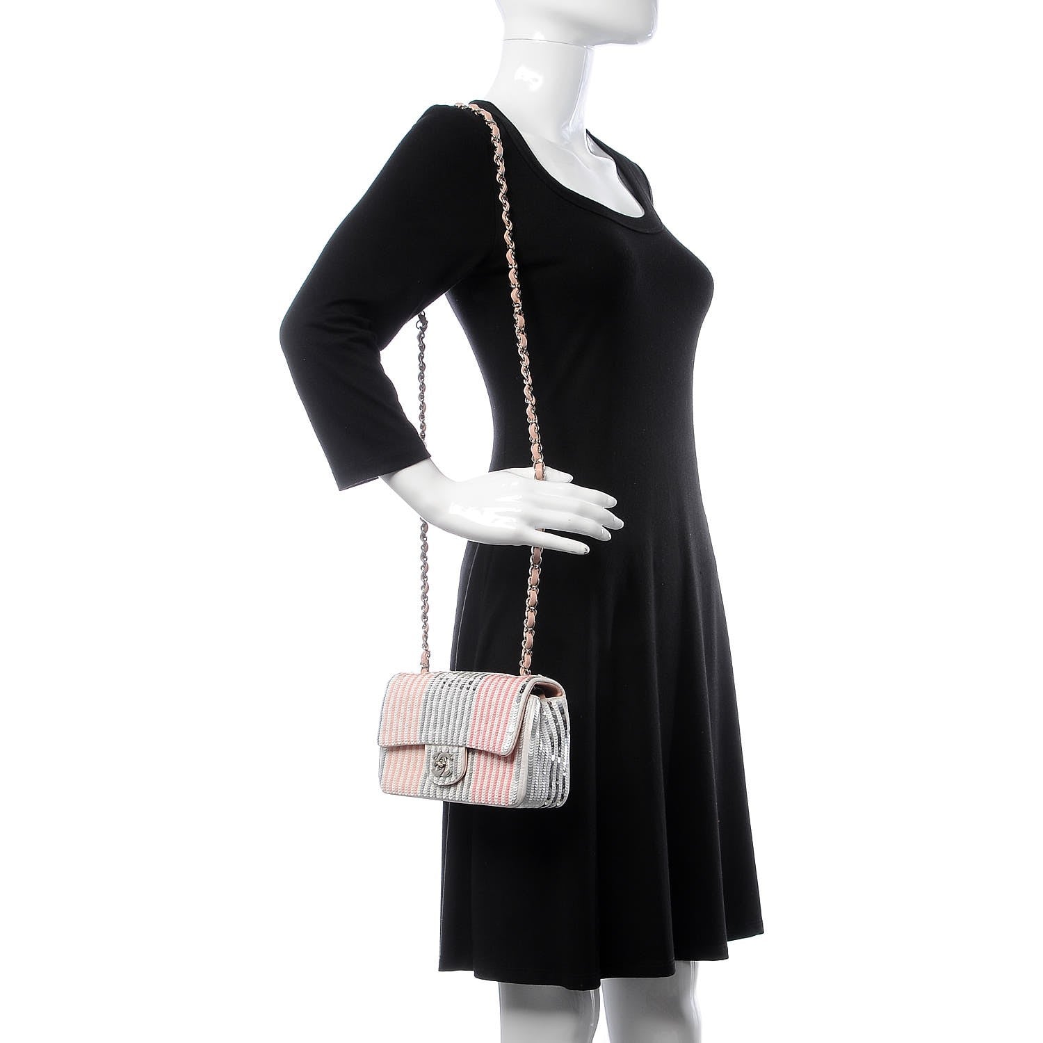 Chanel Sequin Striped Mini Flap Pink White 2 of 9