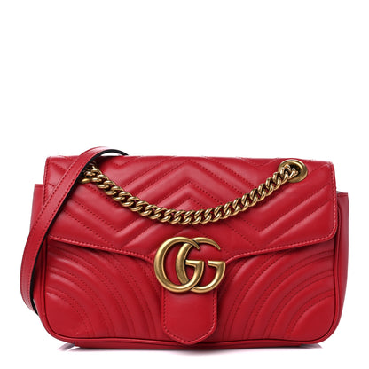 Gucci Calfskin Matelasse Small GG Marmont Shoulder Bag Hibiscus Red 1 of 10