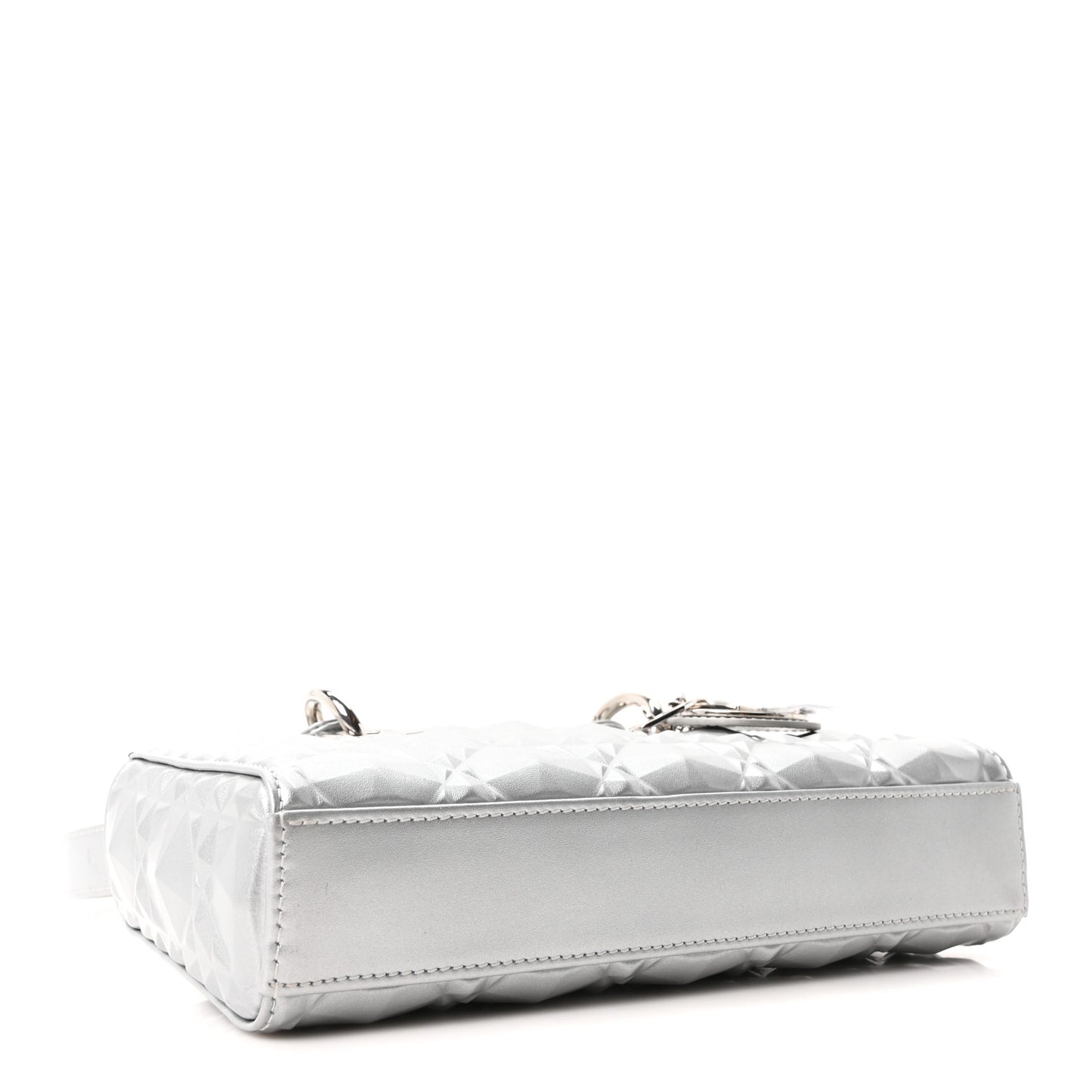 Metallic Calfskin Cannage Diamond Small Lady D-Joy Silver