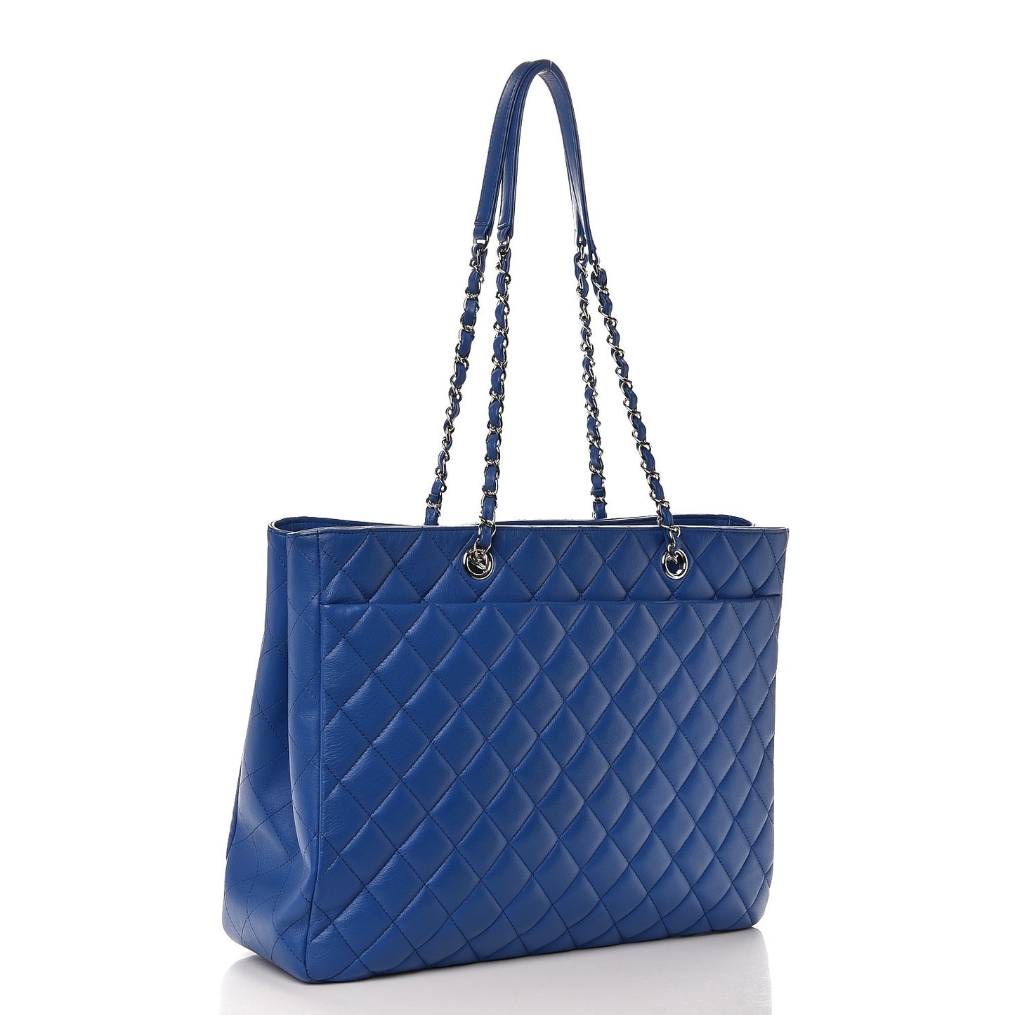 Calfskin Quilted Large CC Shopping Tote Blue
