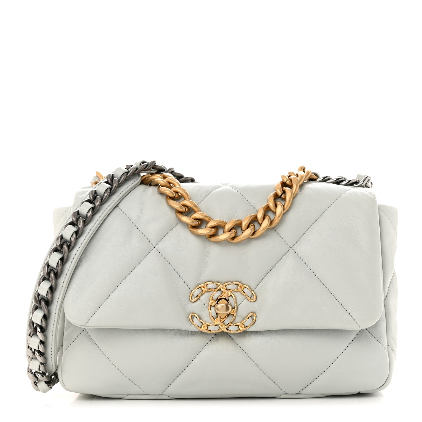 Lambskin Quilted Medium Chanel 19 Flap Light Blue