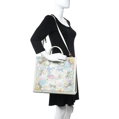 Gucci New Shangai Calfskin Tiger Savanah Textured Calfskin Medium Tote Chalky White Multicolor 2 of 11
