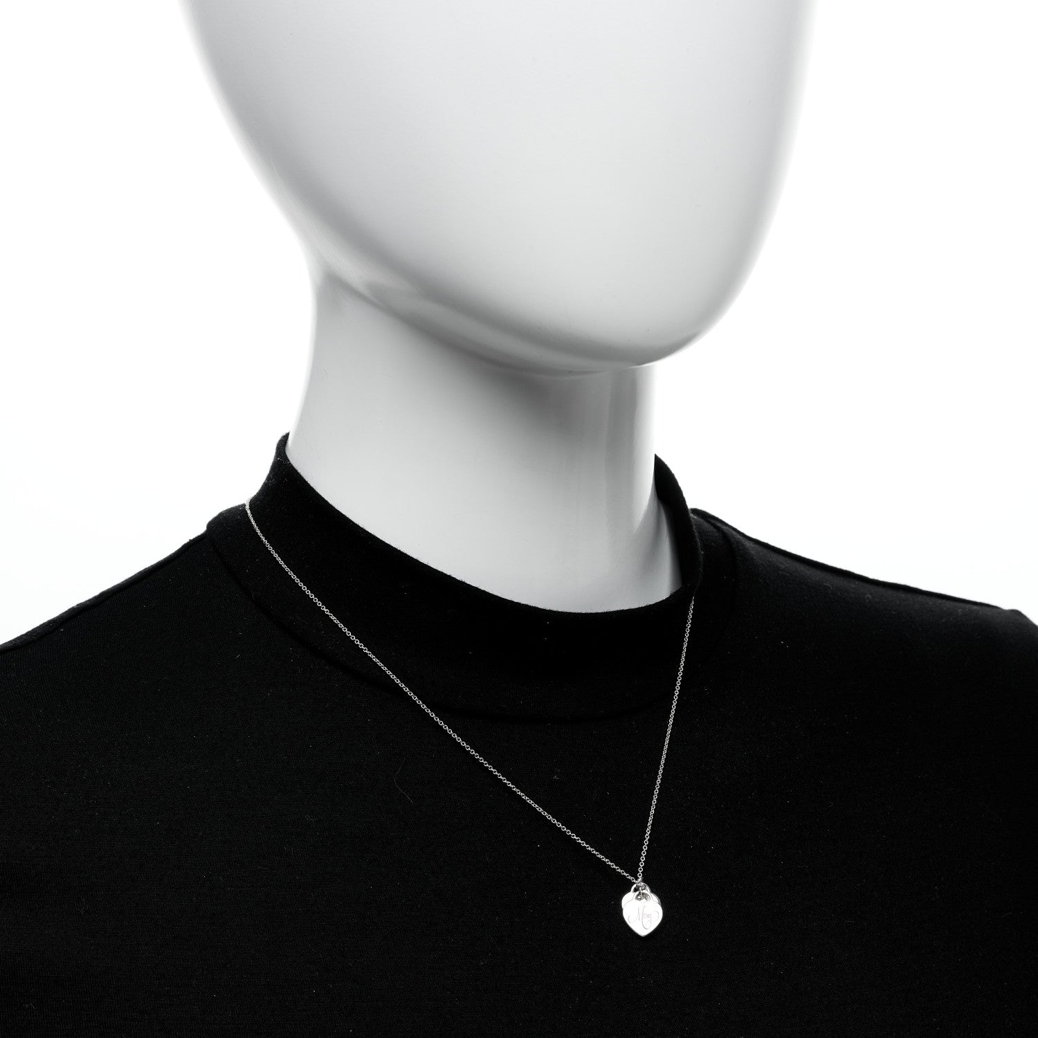 Tiffany Sterling Silver Double Heart Tag Mom Pendant Necklace 2 of 6