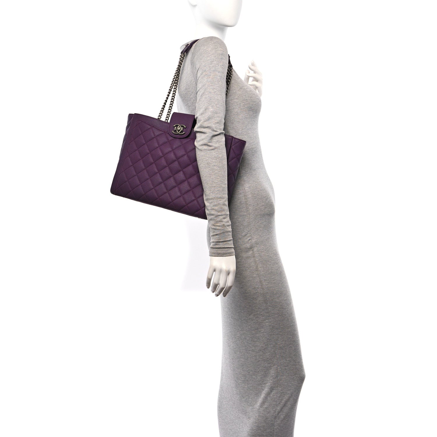 Chanel Washed Caviar Quilted Turn Around Ligne Tote Dark Purple 2 of 11