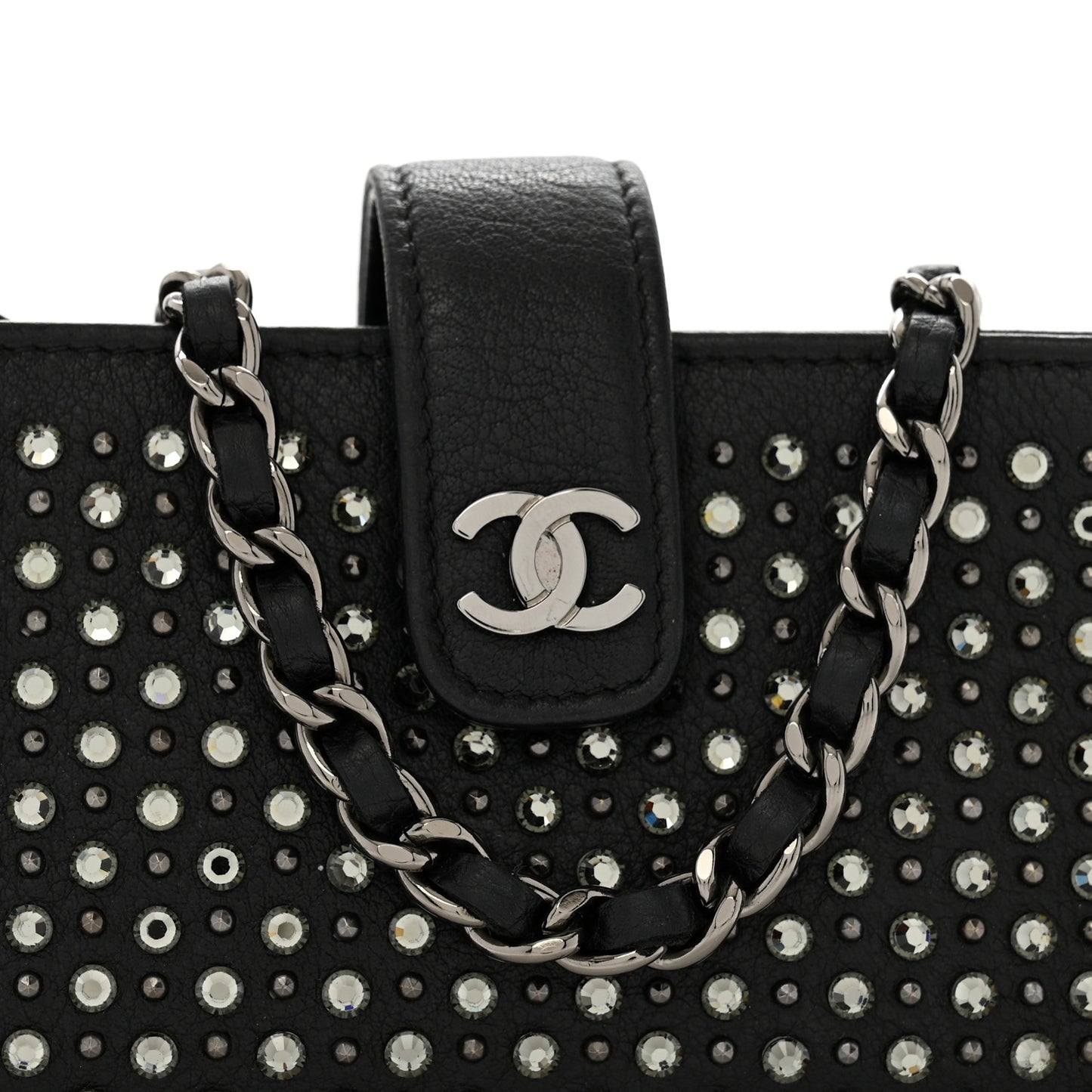 Calfskin Strass Studded Mini Phone Holder Clutch Black