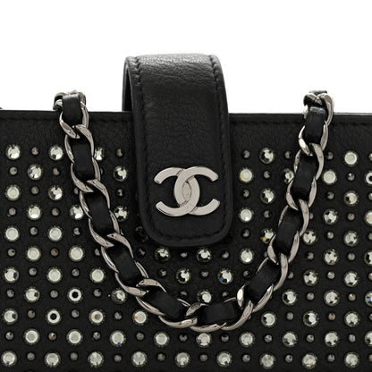 Chanel Calfskin Strass Studded Mini Phone Holder Clutch Black 10 of 13