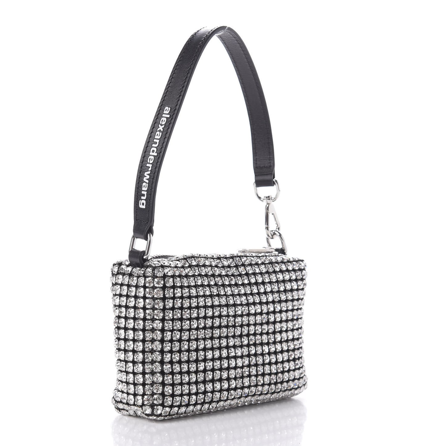 Mesh Crystal Rhinestone Mini Heiress Pouch Black Silver