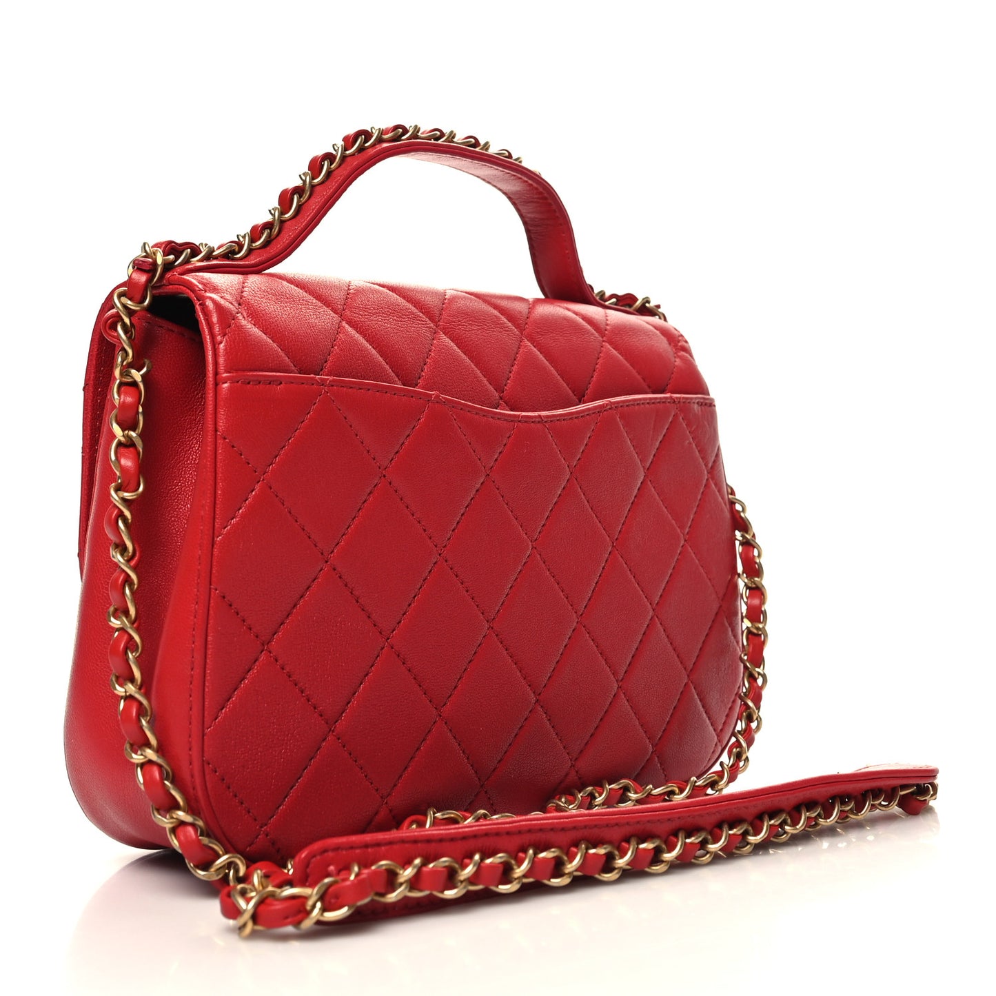 Lambskin Quilted Chain Infinity Top Handle Flap Red