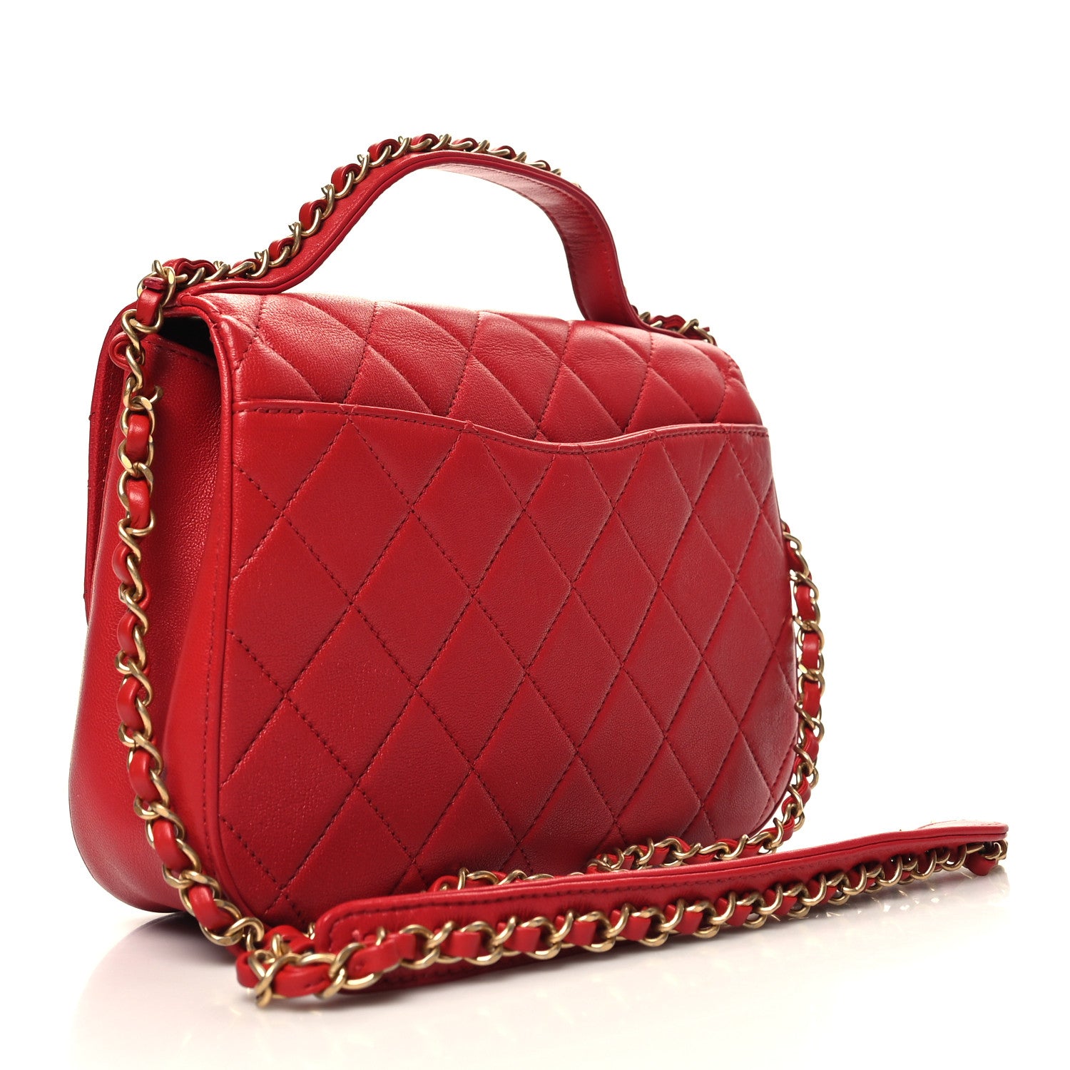Chanel Lambskin Quilted Chain Infinity Top Handle Flap Red 3 of 10